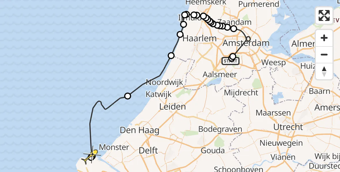 Routekaart van de vlucht: Politiehelikopter naar Maasvlakte, Nieuwemeerdijk