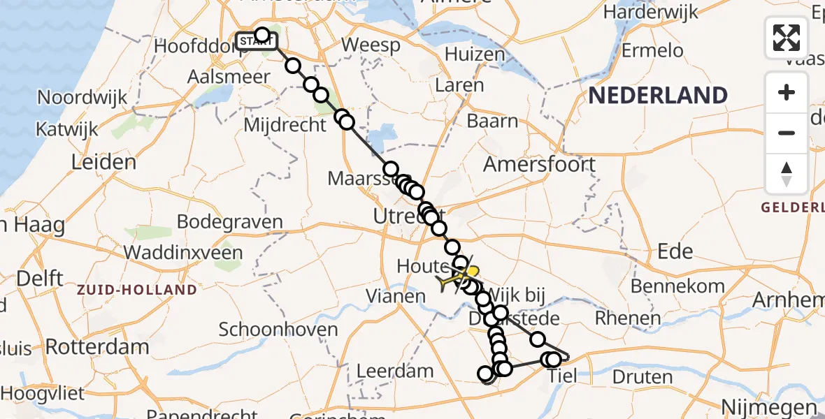 Routekaart van de vlucht: Politiehelikopter naar 't Goy, Tussen de Vijvers
