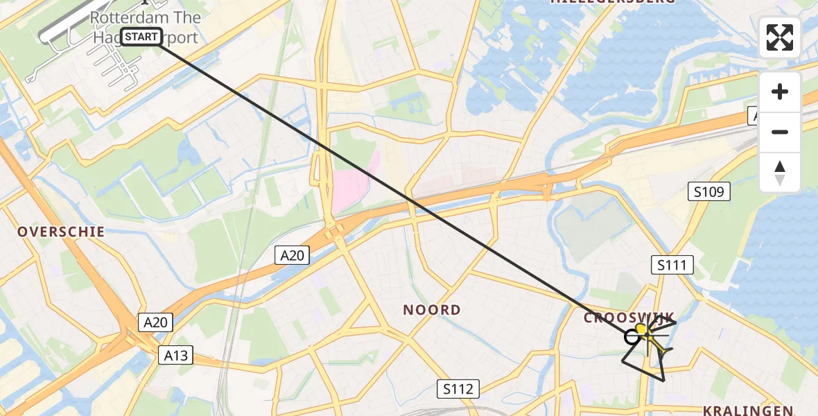 Routekaart van de vlucht: Lifeliner 2 naar Rotterdam, Van Meekerenstraat