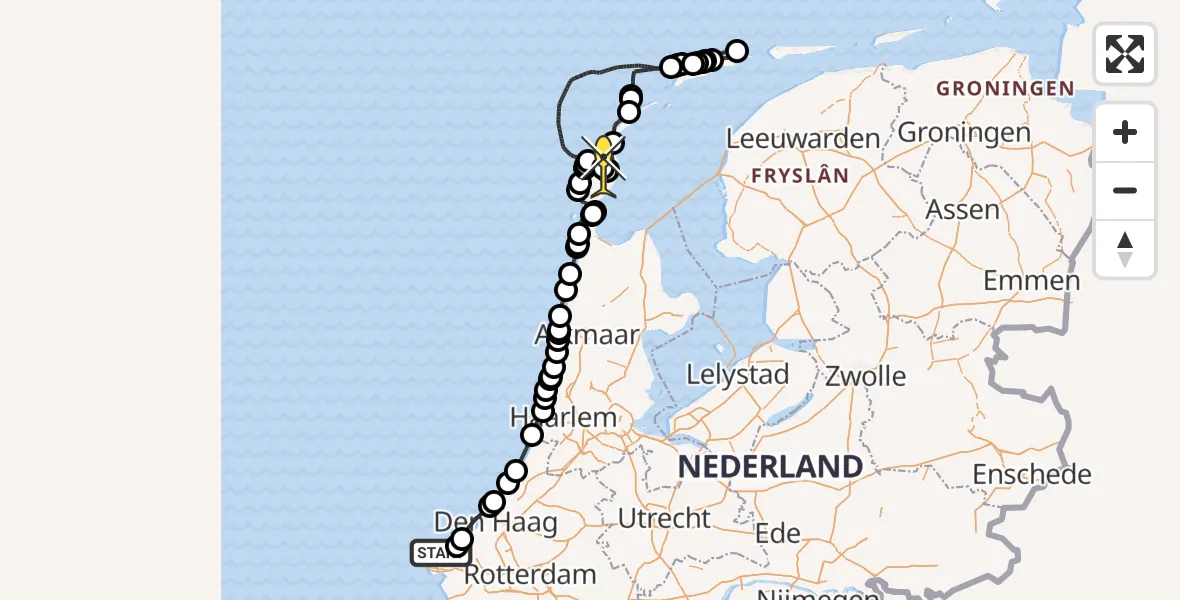 Routekaart van de vlucht: Politieheli naar Texel International Airport, Postweg