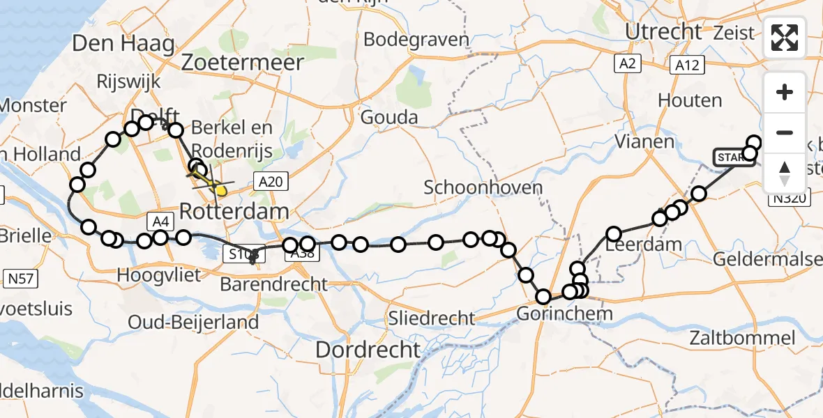 Routekaart van de vlucht: Politiehelikopter naar Rotterdam The Hague Airport, Lekdijk