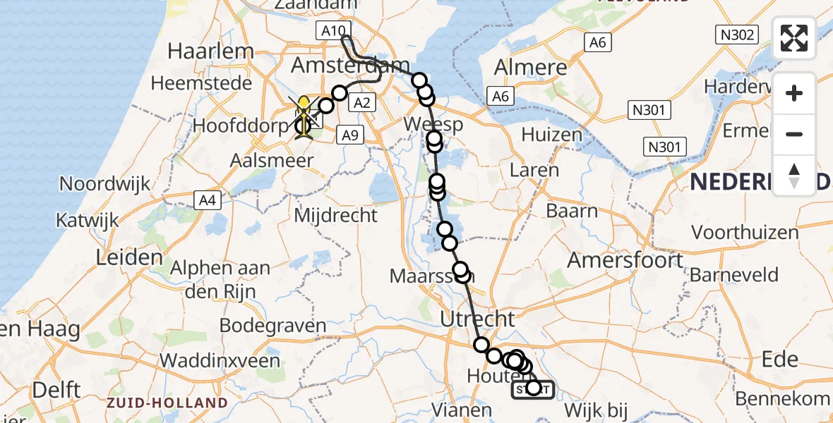 Routekaart van de vlucht: Politiehelikopter naar Schiphol, Achterdijk