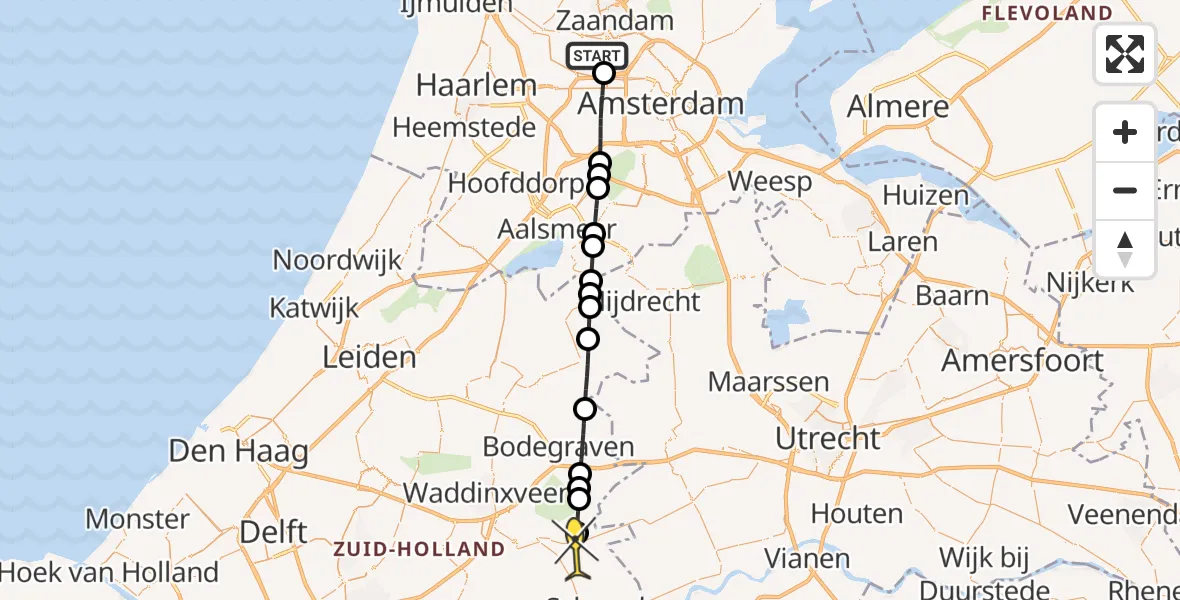 Routekaart van de vlucht: Lifeliner 1 naar Haastrecht, Elbaweg