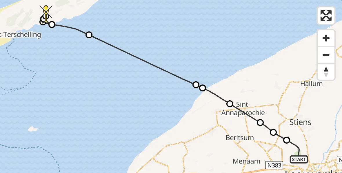 Routekaart van de vlucht: Ambulanceheli naar Midsland, Keegsdijkje