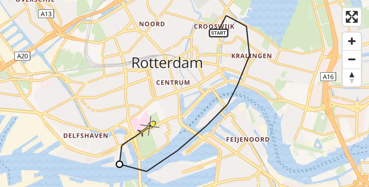 Routekaart van de vlucht: Lifeliner 2 naar Erasmus MC, Kralingse Plaslaan