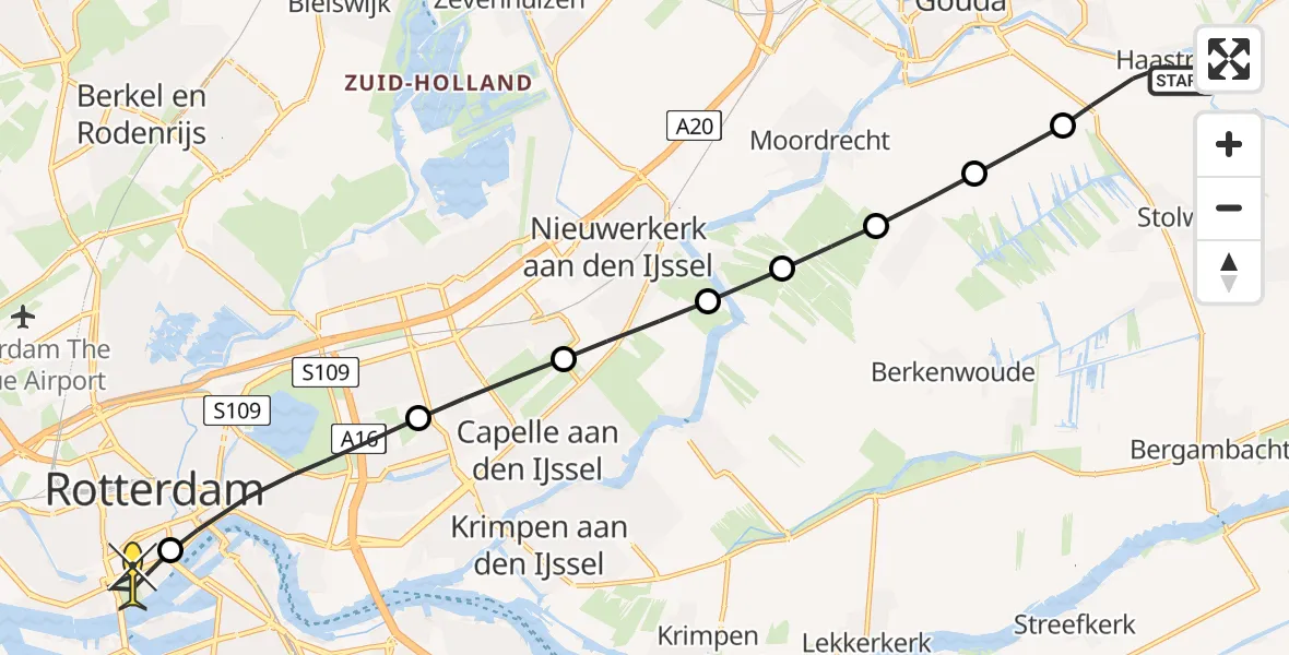 Routekaart van de vlucht: Lifeliner 1 naar Erasmus MC, Korte Tiendweg