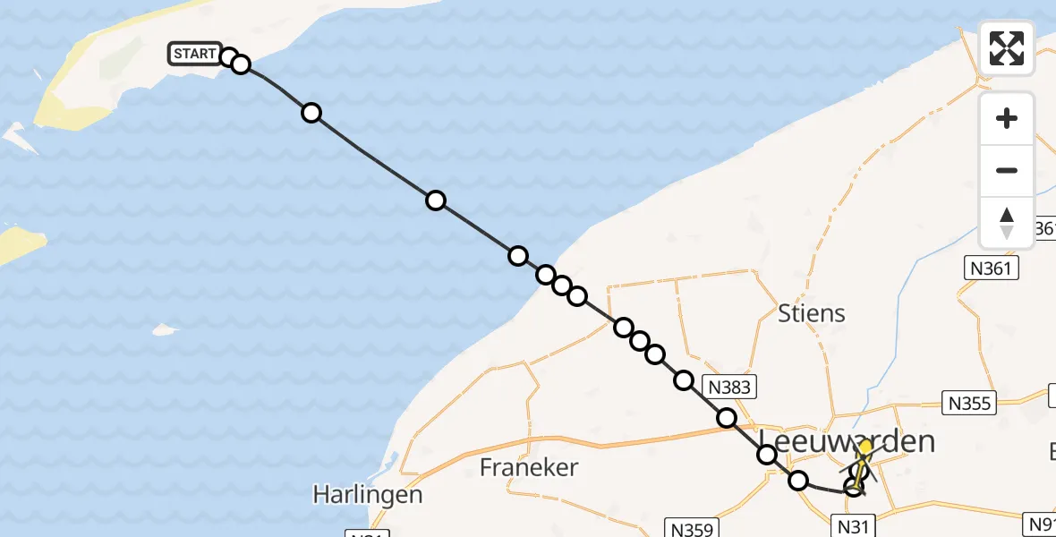 Routekaart van de vlucht: Ambulanceheli naar Leeuwarden, Kallandspad