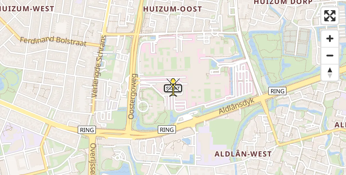 Routekaart van de vlucht: Ambulancehelikopter naar Leeuwarden, Aldlânsdyk