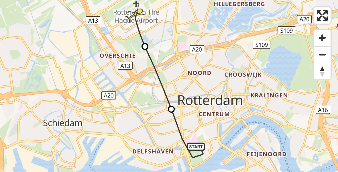 Routekaart van de vlucht: Lifeliner 2 naar Rotterdam The Hague Airport, Floriadebrug