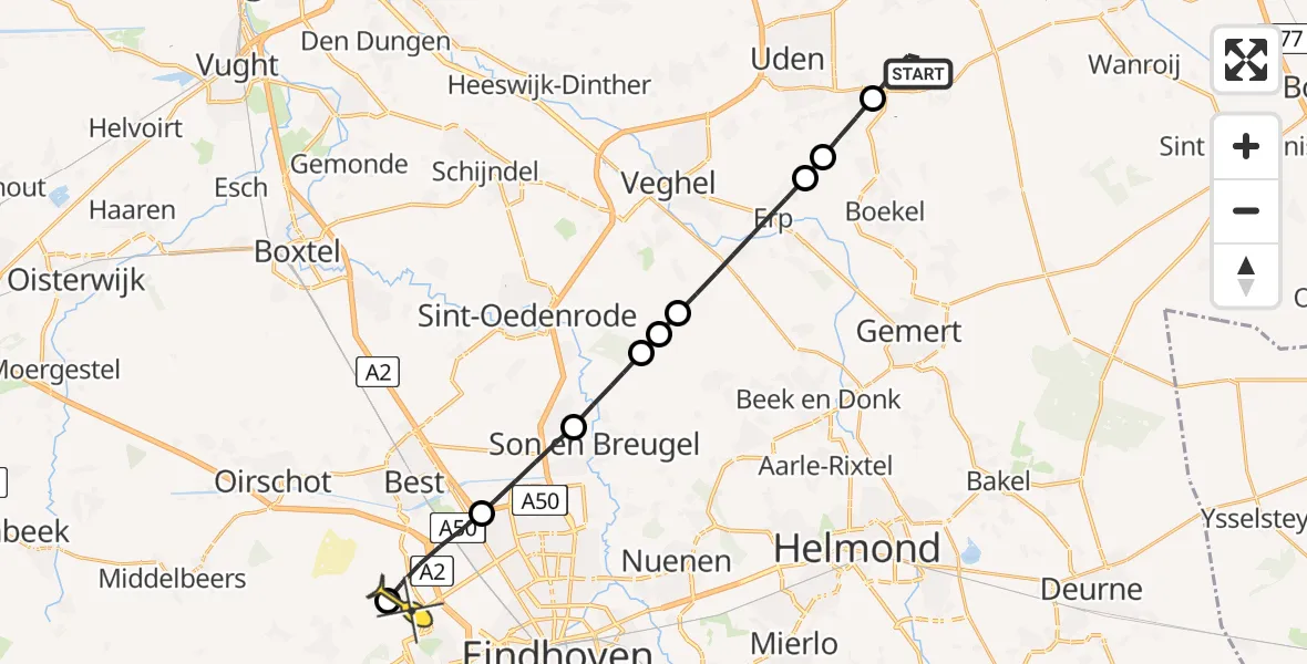 Routekaart van de vlucht: Lifeliner 3 naar Eindhoven Airport, Zeelandsedijk