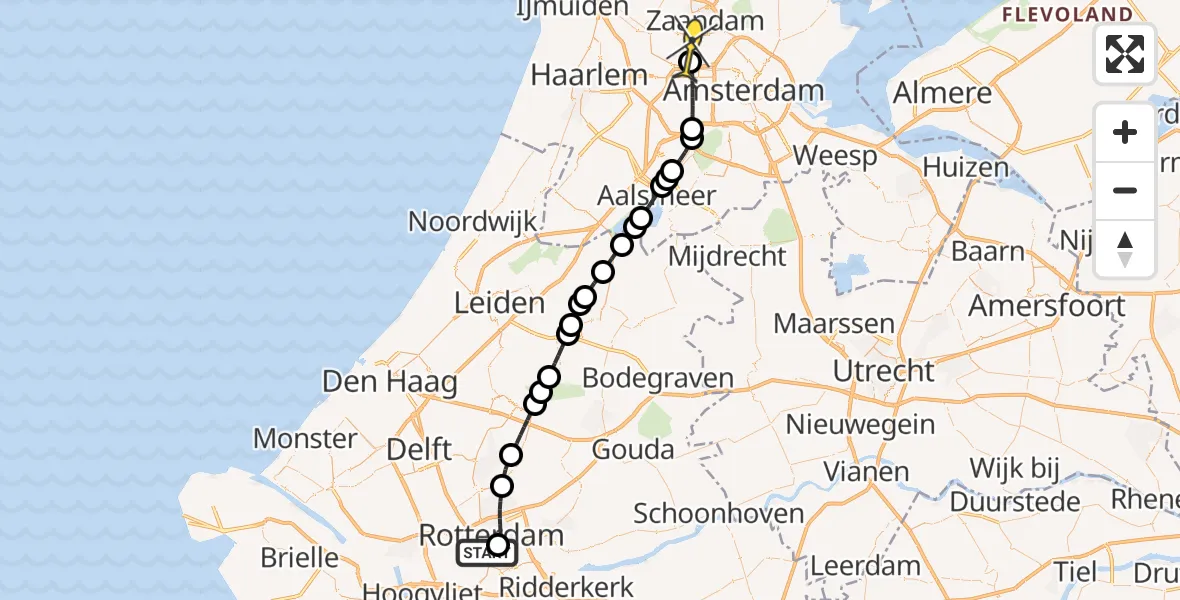 Routekaart van de vlucht: Lifeliner 1 naar Amsterdam Heliport, Boompjeskade