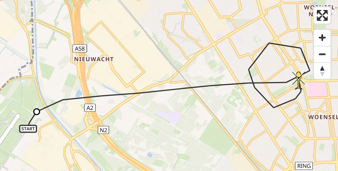 Routekaart van de vlucht: Lifeliner 3 naar Eindhoven, Oirschotsedijk