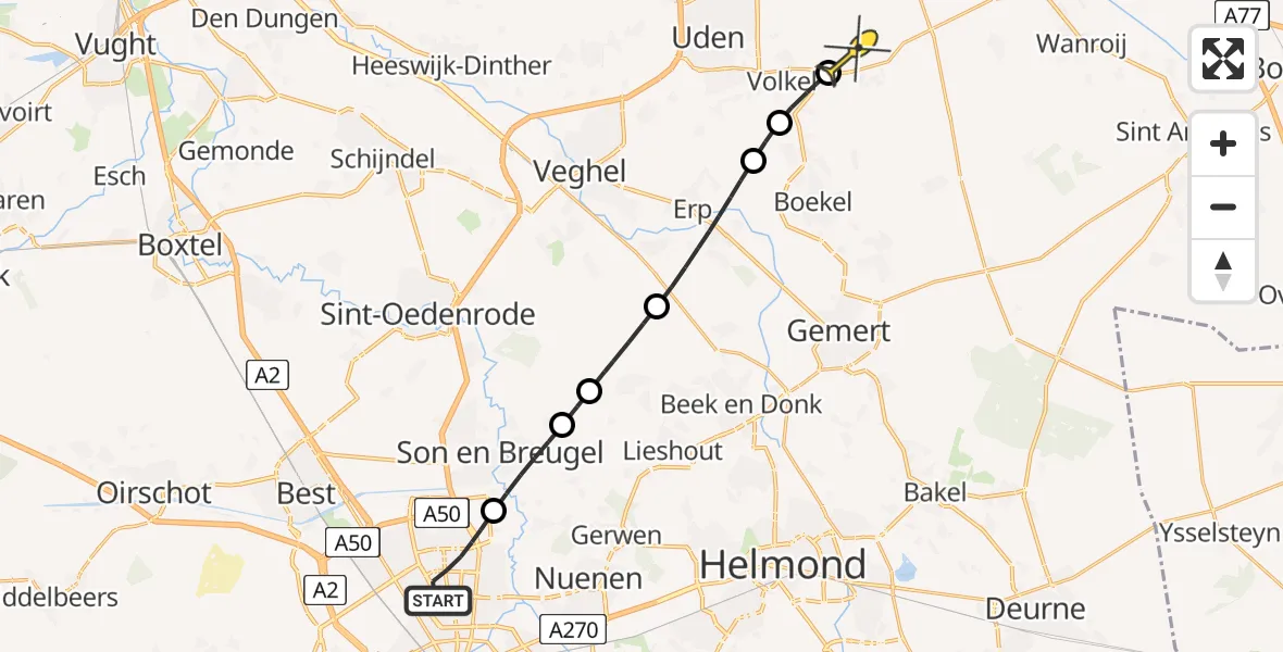 Routekaart van de vlucht: Lifeliner 3 naar Vliegbasis Volkel, Bisschop Bekkerslaan