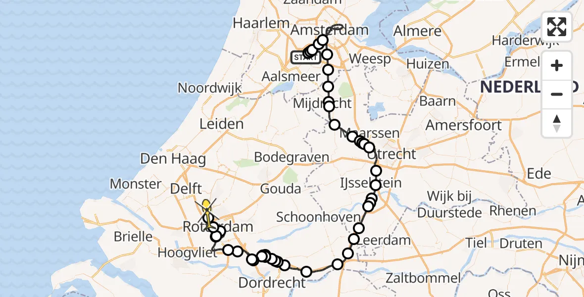 Routekaart van de vlucht: Politieheli naar Rotterdam The Hague Airport, Nieuwemeerdijk