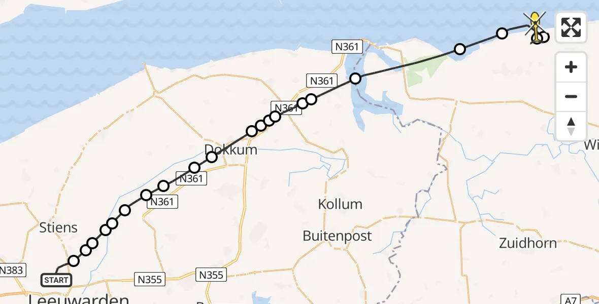 Routekaart van de vlucht: Ambulanceheli naar Kloosterburen, Keegsdijkje