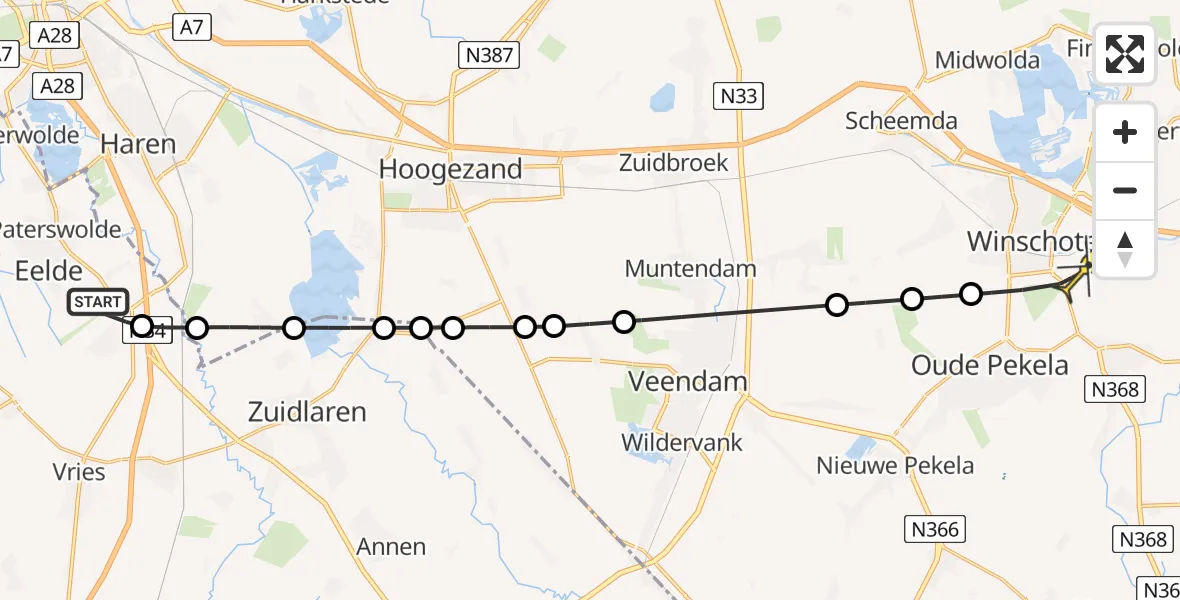 Routekaart van de vlucht: Lifeliner 4 naar Winschoten, Oosterveldweg