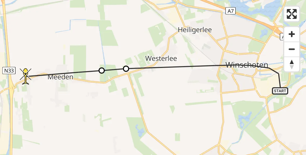 Routekaart van de vlucht: Lifeliner 4 naar Meeden, Parallelweg