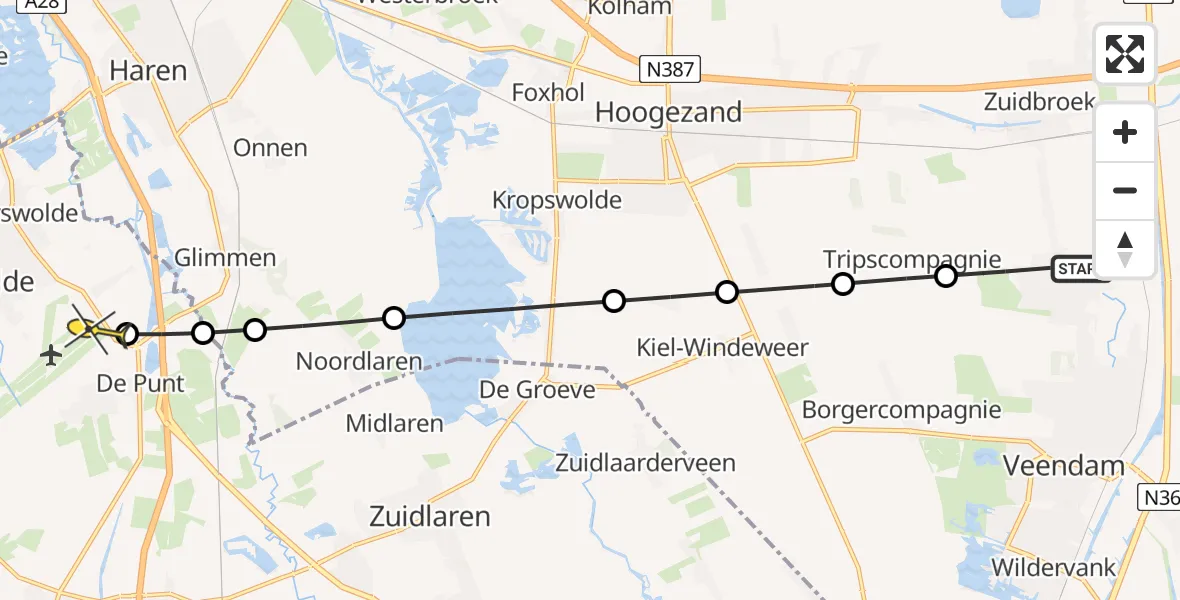 Routekaart van de vlucht: Lifeliner 4 naar Groningen Airport Eelde, Nieuweweg