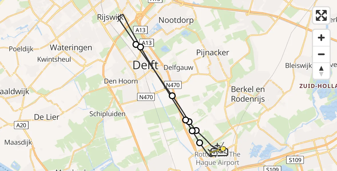 Routekaart van de vlucht: Lifeliner 2 naar Rotterdam The Hague Airport, Hofweg