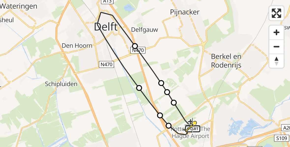 Routekaart van de vlucht: Lifeliner 2 naar Rotterdam The Hague Airport, Schieveense polder