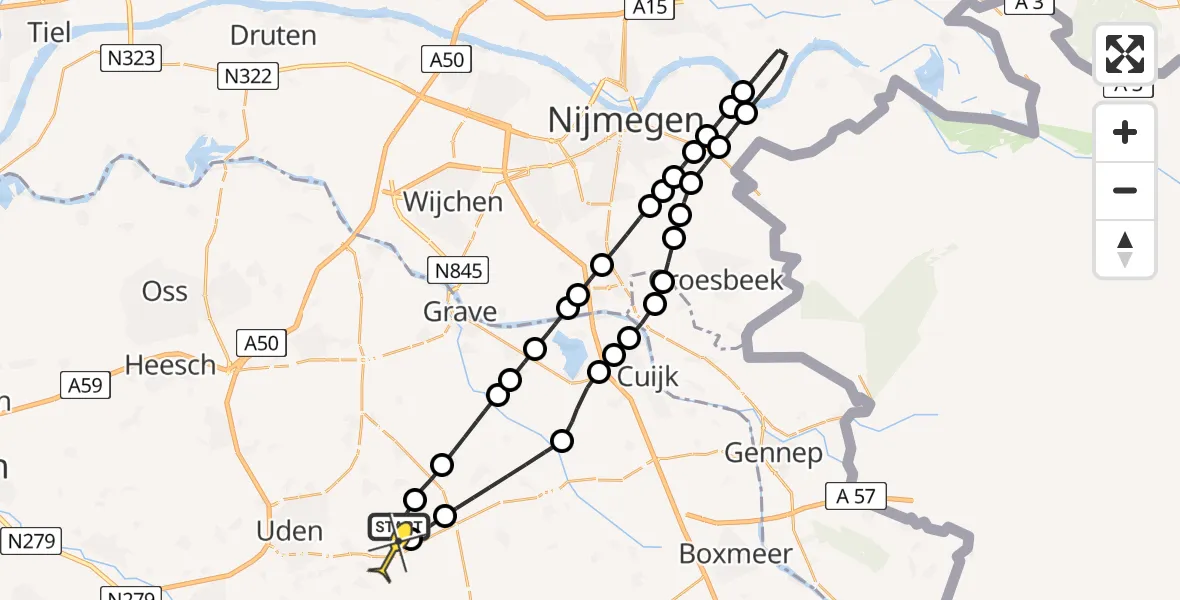 Routekaart van de vlucht: Lifeliner 3 naar Vliegbasis Volkel, Millsebaan