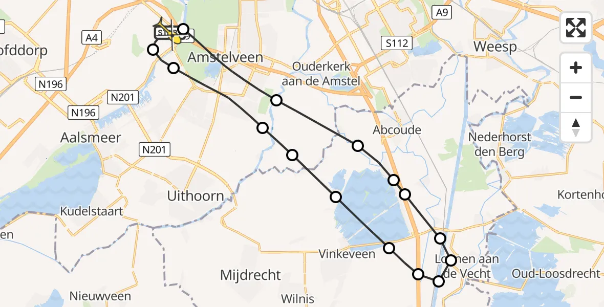 Routekaart van de vlucht: Politieheli naar Schiphol, Schipholdijk