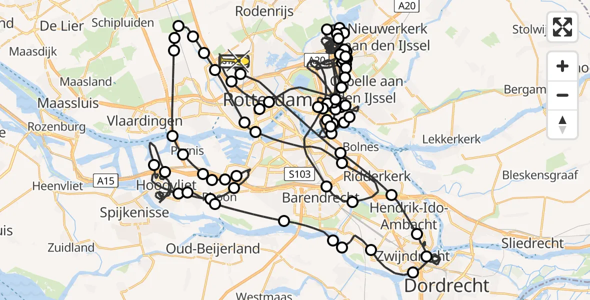 Routekaart van de vlucht: Politieheli naar Rotterdam The Hague Airport, Achterdijk