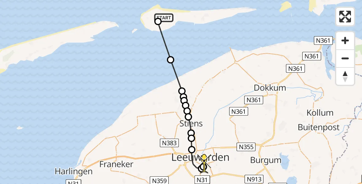 Routekaart van de vlucht: Ambulanceheli naar Leeuwarden, Verbindingsweg