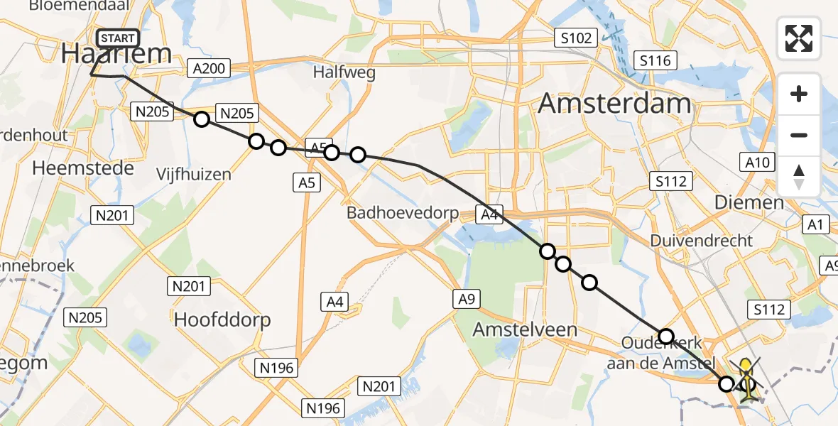 Routekaart van de vlucht: Lifeliner 1 naar Academisch Medisch Centrum (AMC), Kinderhuissingel