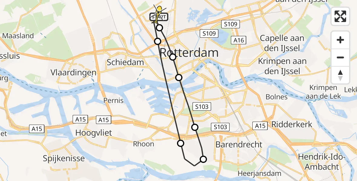 Routekaart van de vlucht: Lifeliner 2 naar Rotterdam The Hague Airport, Rijs-en-daalpad
