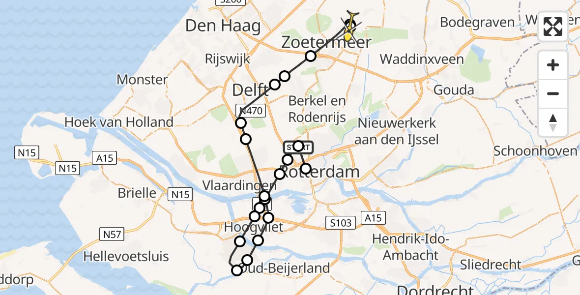 Routekaart van de vlucht: Lifeliner 2 naar Zoetermeer, Achterdijk