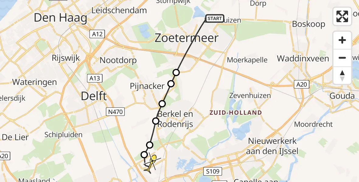 Routekaart van de vlucht: Lifeliner 2 naar Rotterdam The Hague Airport, Kernbaan