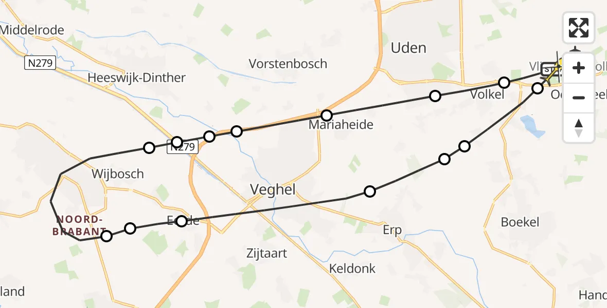 Routekaart van de vlucht: Lifeliner 3 naar Vliegbasis Volkel, Zeelandsedijk