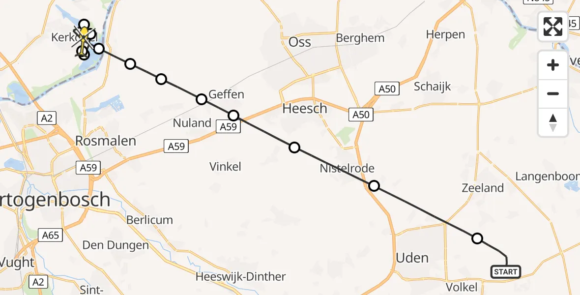 Routekaart van de vlucht: Lifeliner 3 naar Kerkdriel, zeelandsedijk