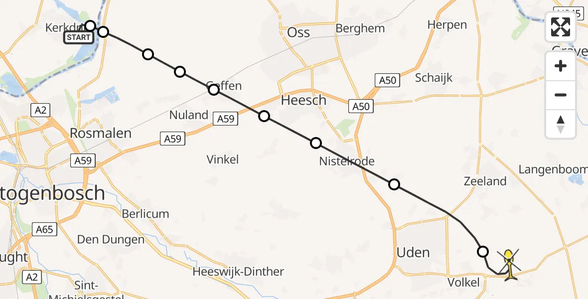 Routekaart van de vlucht: Lifeliner 3 naar Vliegbasis Volkel, Gat van Sientje