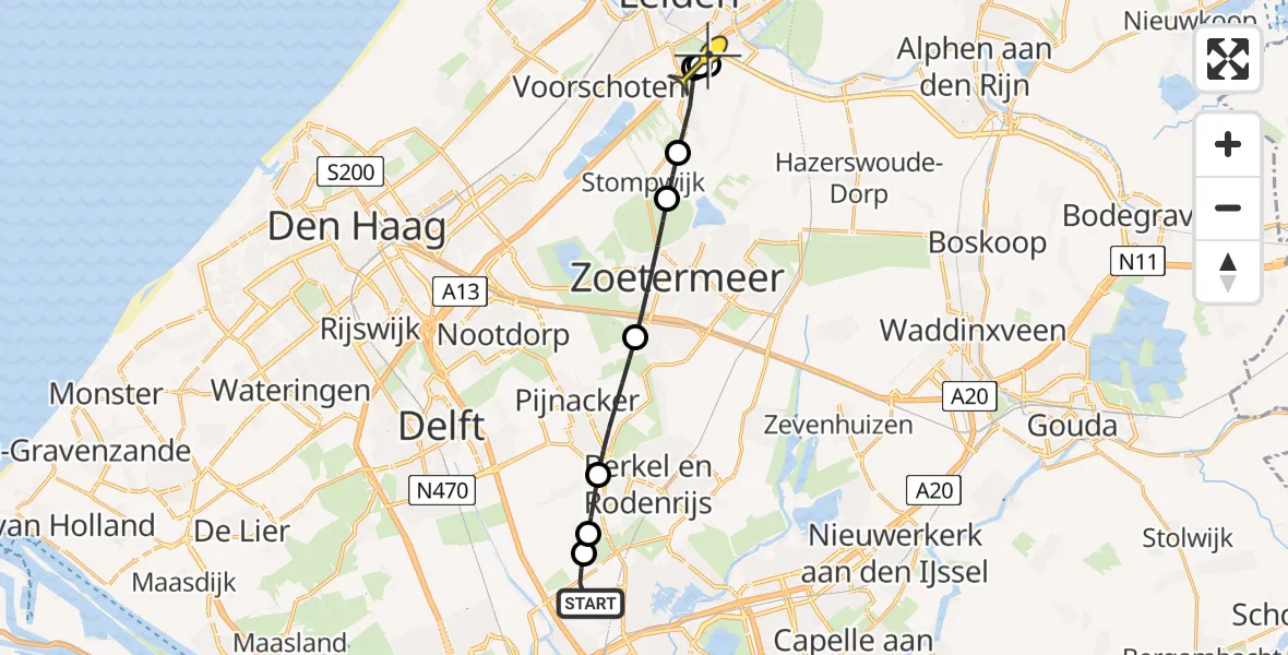 Routekaart van de vlucht: Lifeliner 2 naar Leiden, A16 Rotterdam