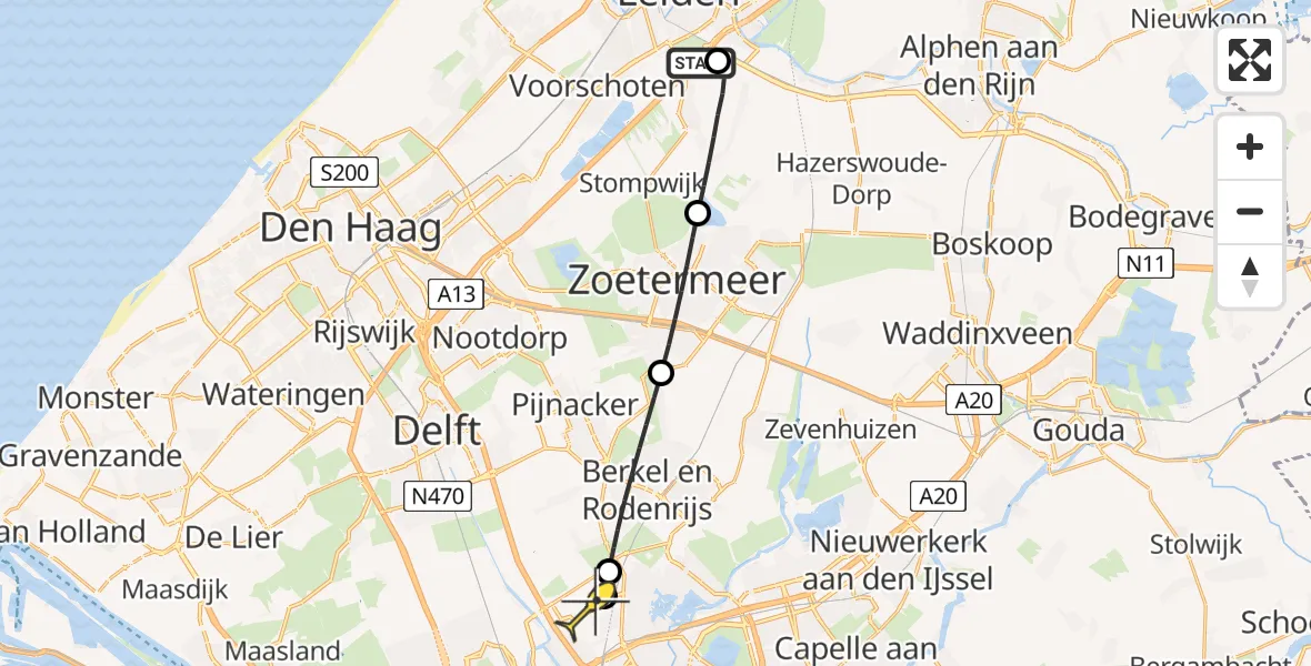 Routekaart van de vlucht: Lifeliner 2 naar Rotterdam The Hague Airport, Molenpad