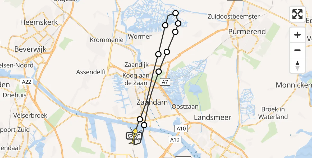 Routekaart van de vlucht: Lifeliner 1 naar Amsterdam Heliport, Kanaalkade