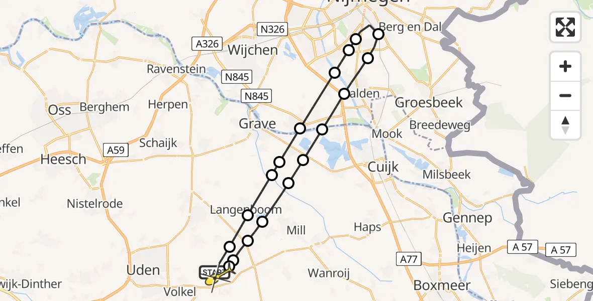 Routekaart van de vlucht: Lifeliner 3 naar Vliegbasis Volkel, Zeelandsedijk