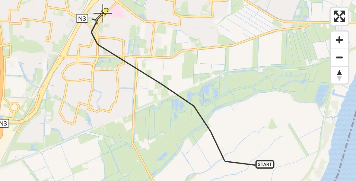 Routekaart van de vlucht: Lifeliner 2 naar Dordrecht, Van Elzelingenweg
