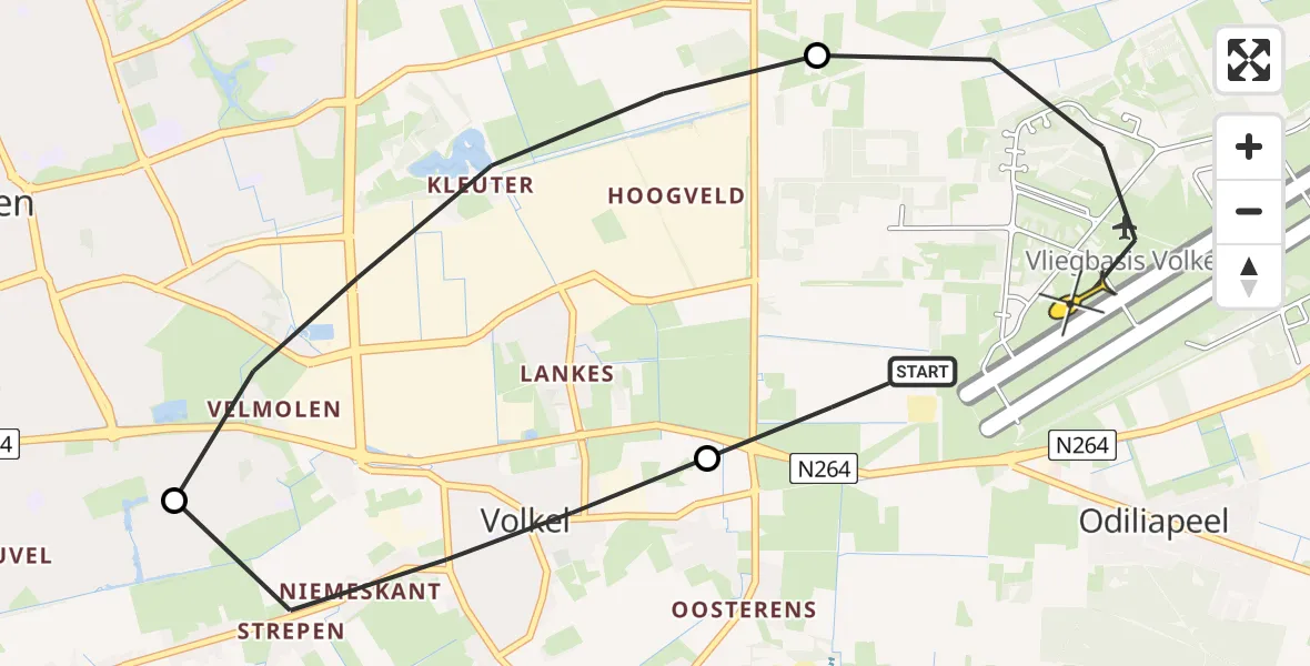 Routekaart van de vlucht: Lifeliner 3 naar Vliegbasis Volkel, Lagenheuvelstraat