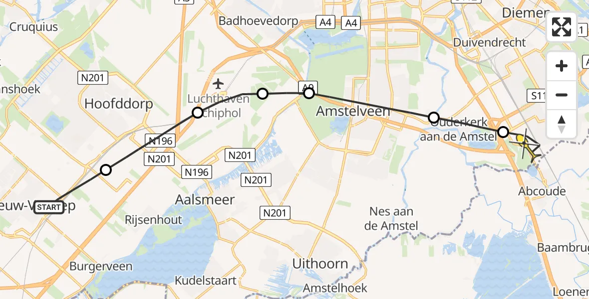 Routekaart van de vlucht: Lifeliner 1 naar Academisch Medisch Centrum (AMC), Kruisweg