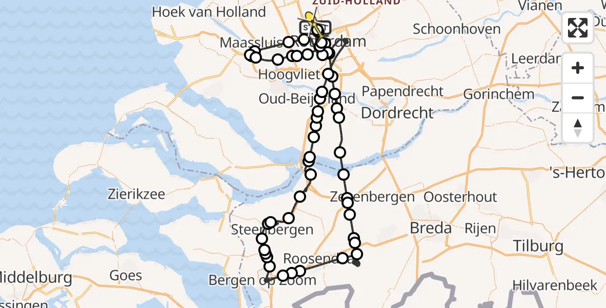 Routekaart van de vlucht: Politiehelikopter naar Rotterdam The Hague Airport, Pilotenpad