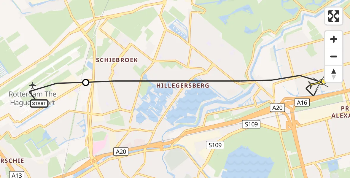 Routekaart van de vlucht: Lifeliner 2 naar Rotterdam, Volkelstraat