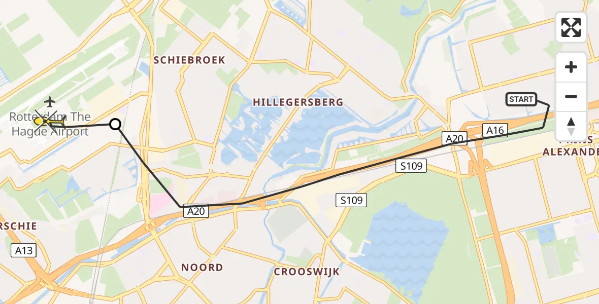 Routekaart van de vlucht: Lifeliner 2 naar Rotterdam The Hague Airport, Chroomstraat