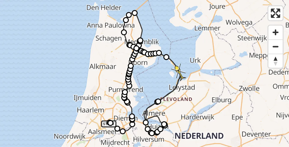 Routekaart van de vlucht: Politiehelikopter naar Lelystad, Nieuwemeerdijk
