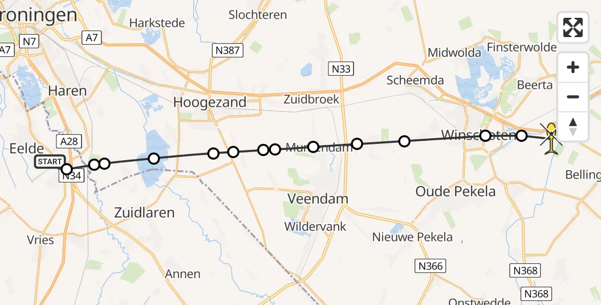Routekaart van de vlucht: Lifeliner 4 naar Blijham, Kanaaldijk