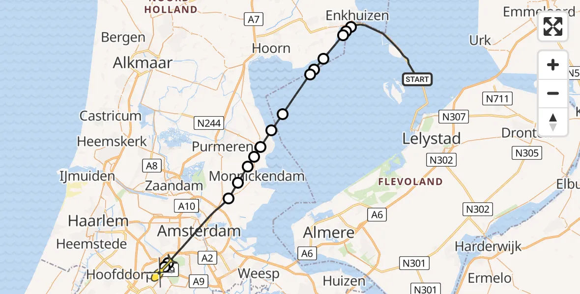 Routekaart van de vlucht: Politieheli naar Schiphol, Trintelhaven
