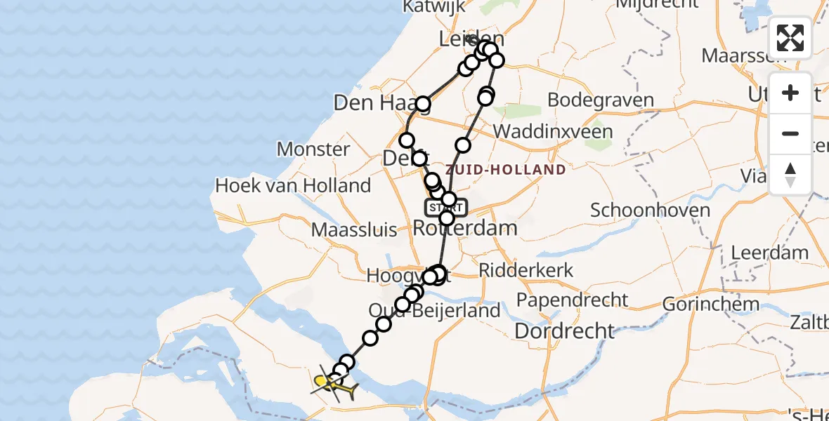 Routekaart van de vlucht: Politieheli naar Stad aan 't Haringvliet, Hofweg