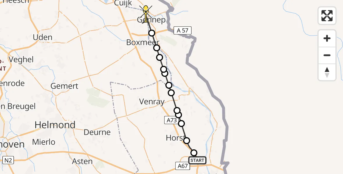 Routekaart van de vlucht: Politieheli naar Oeffelt, Kleinestraat